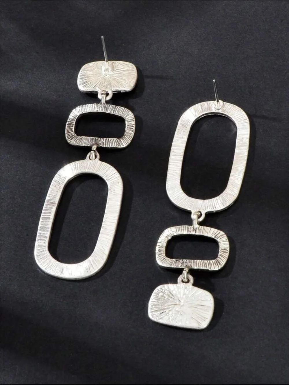 Silver Textured Geometric Drop Earrings - Women Jewelry
